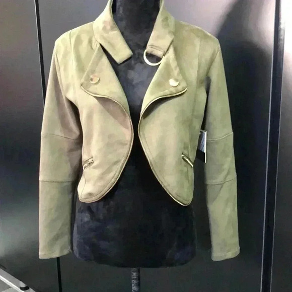 Soho Apparel Bolero,Suede look, open front jacket,zipper/neck detail,hip pockets - Picture 1 of 8